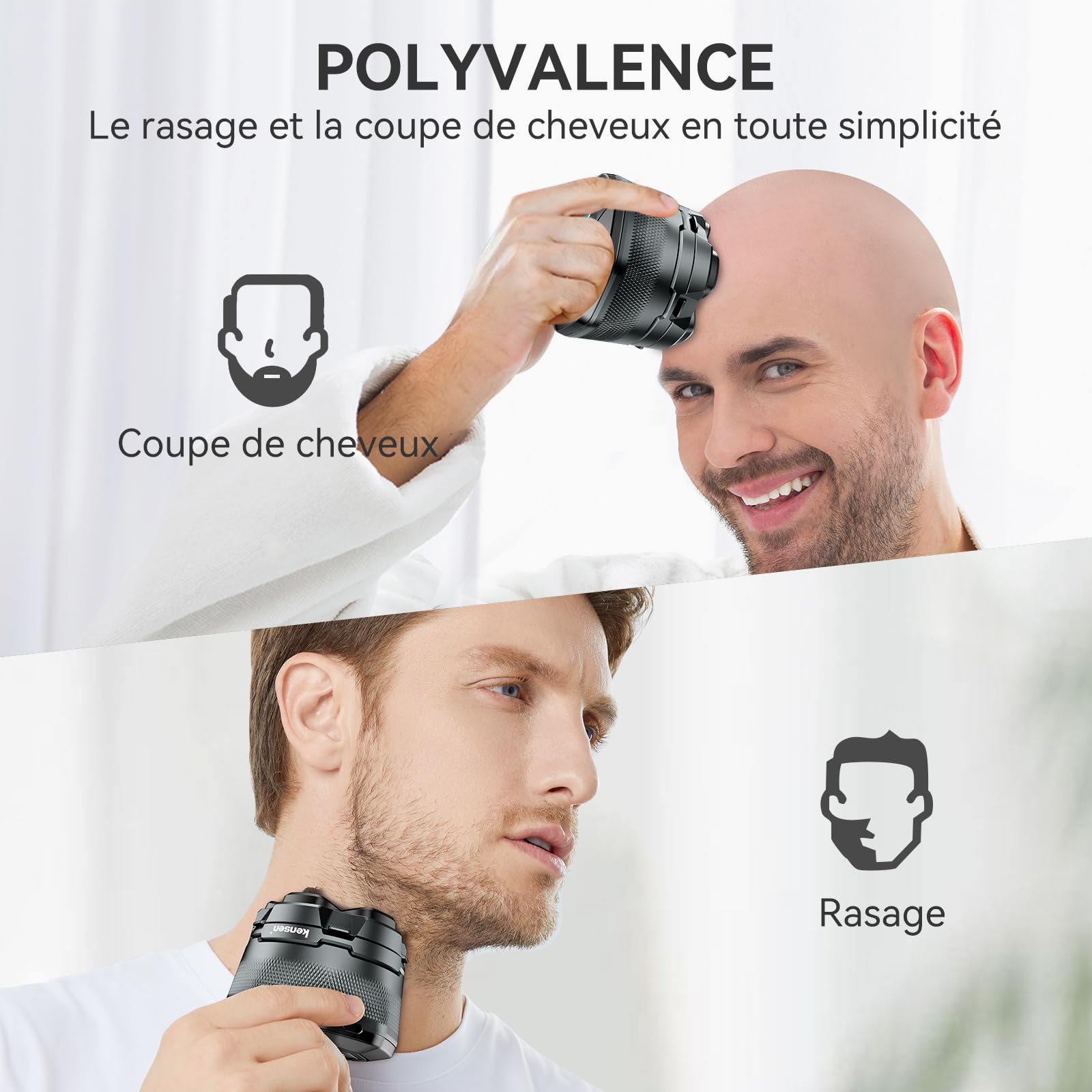 kensen Rasoir Tete Chauve Homme 6D Rasoir Electriques Hommes Cheveux 160 mins d'autonomie Rasoir Crane Homme Chauve Étanche Wet & Dry Type-C Tondeuse Crane Chauve sans Fil avec Écran LED