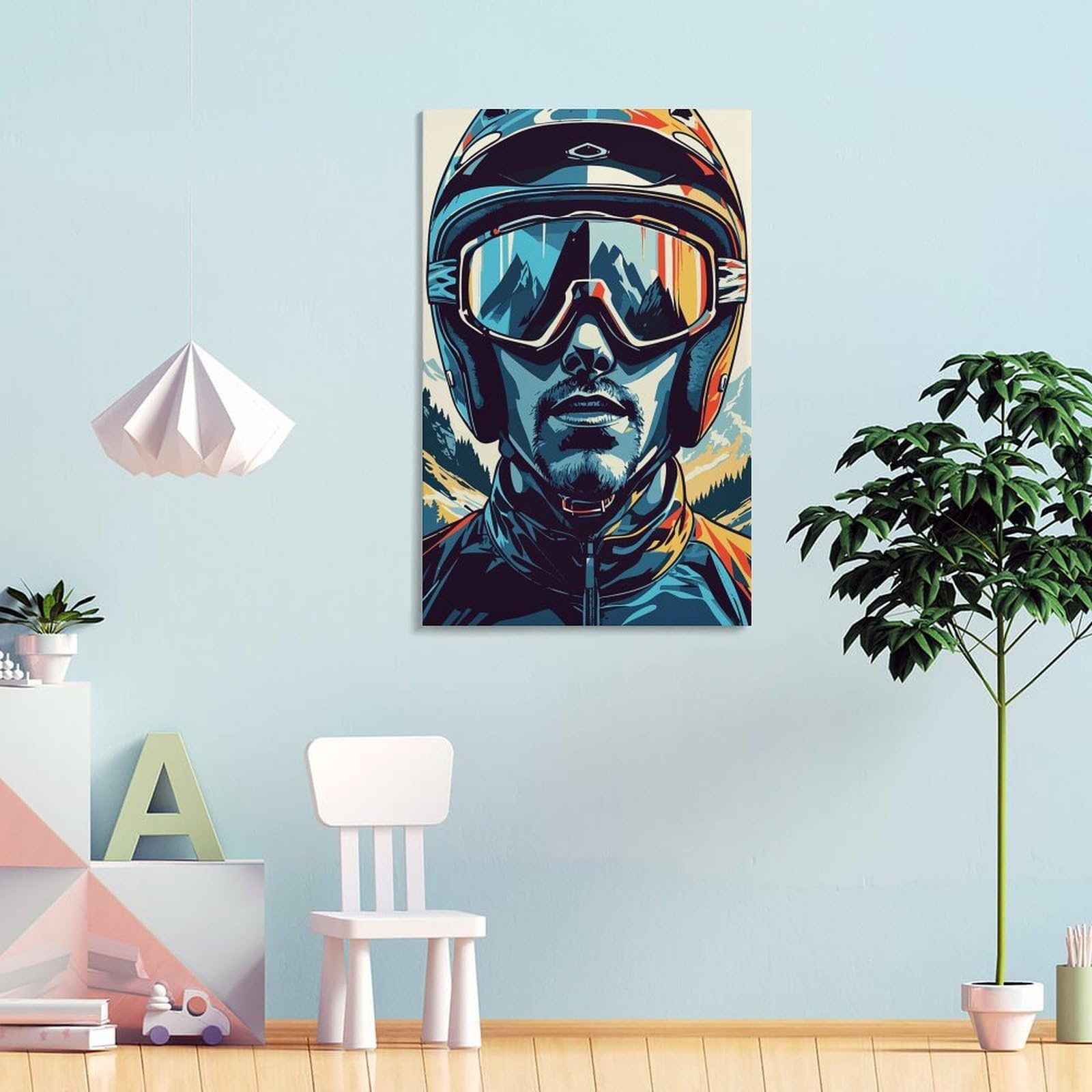 sinyumoney Skier Portrait with Mountain Reflection Poster Su Tela Stampe Artistiche Da Parete Decorazione Murale Stampe Artistiche Per La Casa E La Cucina 16x24inch(40x60cm)