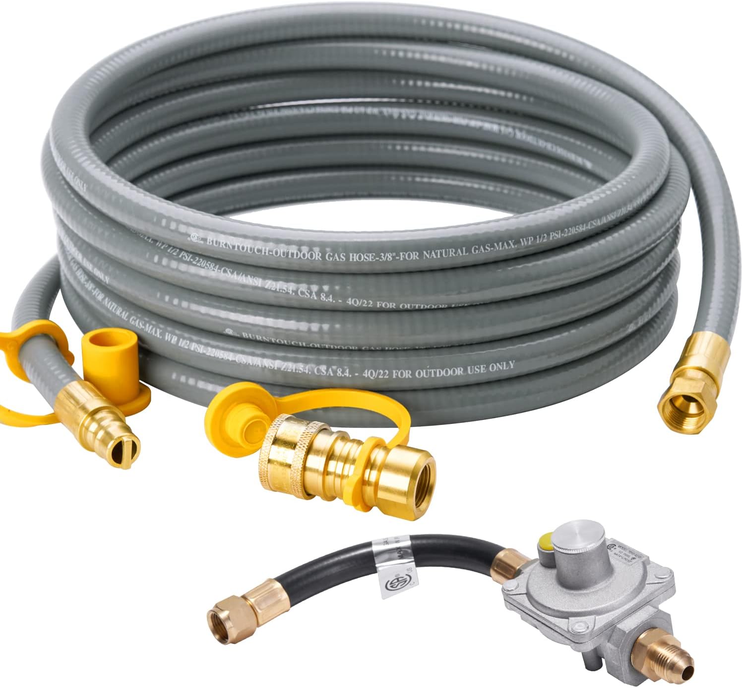 15 Feet 3/8 inch ID Natural Gas Grill Hose with Quick Connect Fittings and Natural Gas Regulator