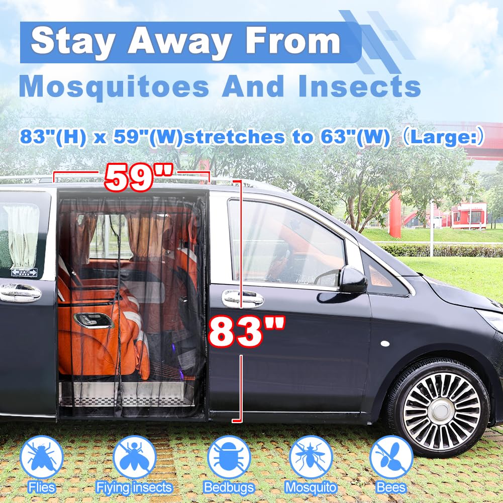 JDMON Van Bug Screen Compatible with Ford Transit,ProMaster and Other Campervans, Mercedes-Benz Sprinter,Motorhomes, Sliding Van Door Magnetic Mosquito Net Van Screen (Large)