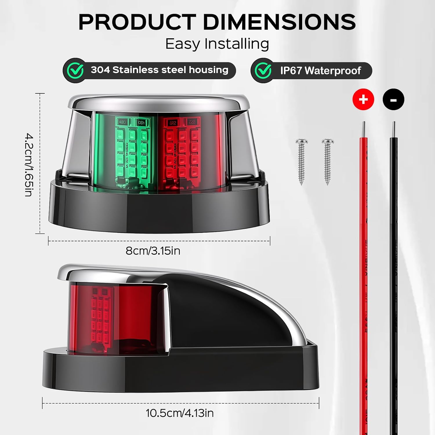 Red Green Boat Navigation Lights LED Marine Bow Light for Pontoon | 24 LED 12V IP67 Waterproof Boat Bow Lights for Port Starboard Signals, Yacht, Speedboat, Fishing Boat, Skeeter & Sailboats