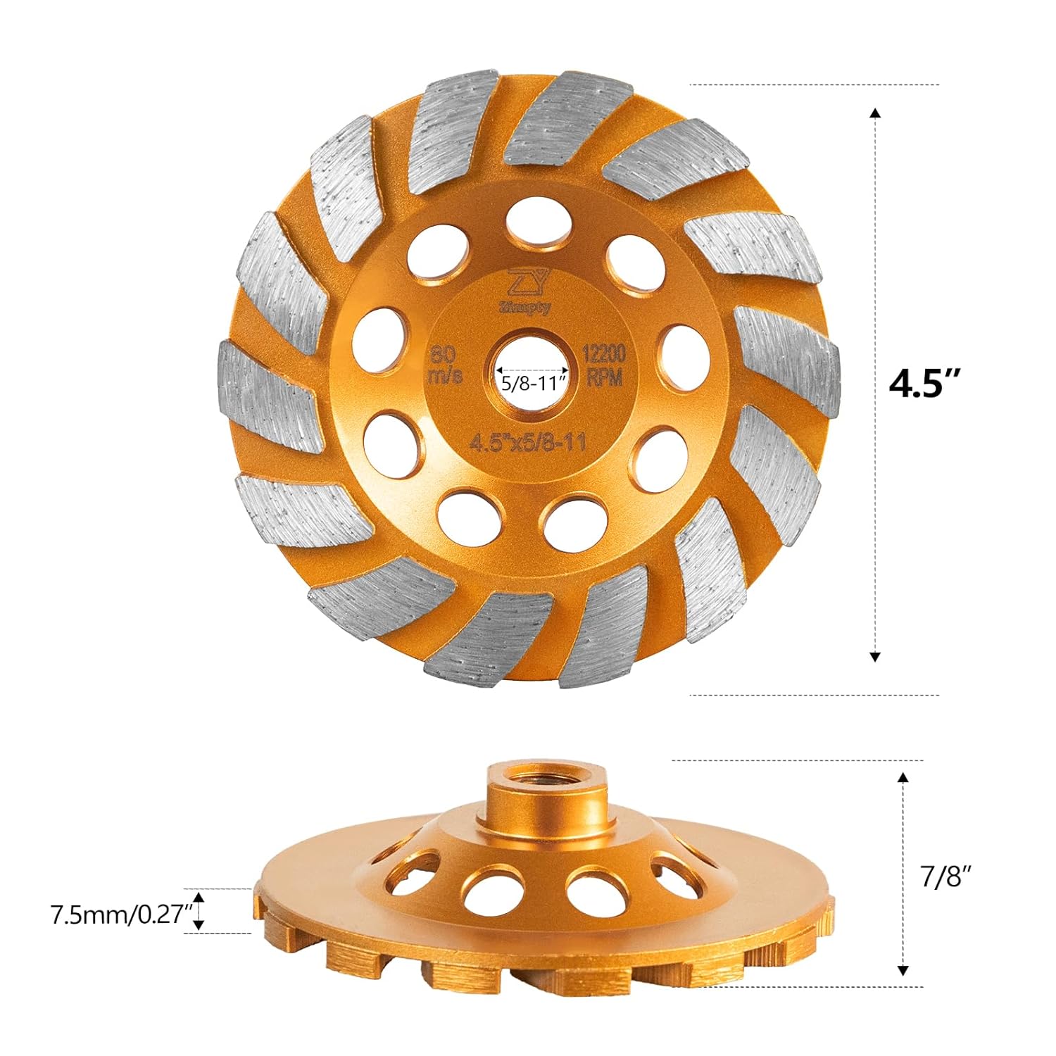 2PCS Concrete Grinding Wheel, 4.5 Inches, 14 Diamond Segments, 5/8-11 Arbor, for Paint, Epoxy, Mastic Removal