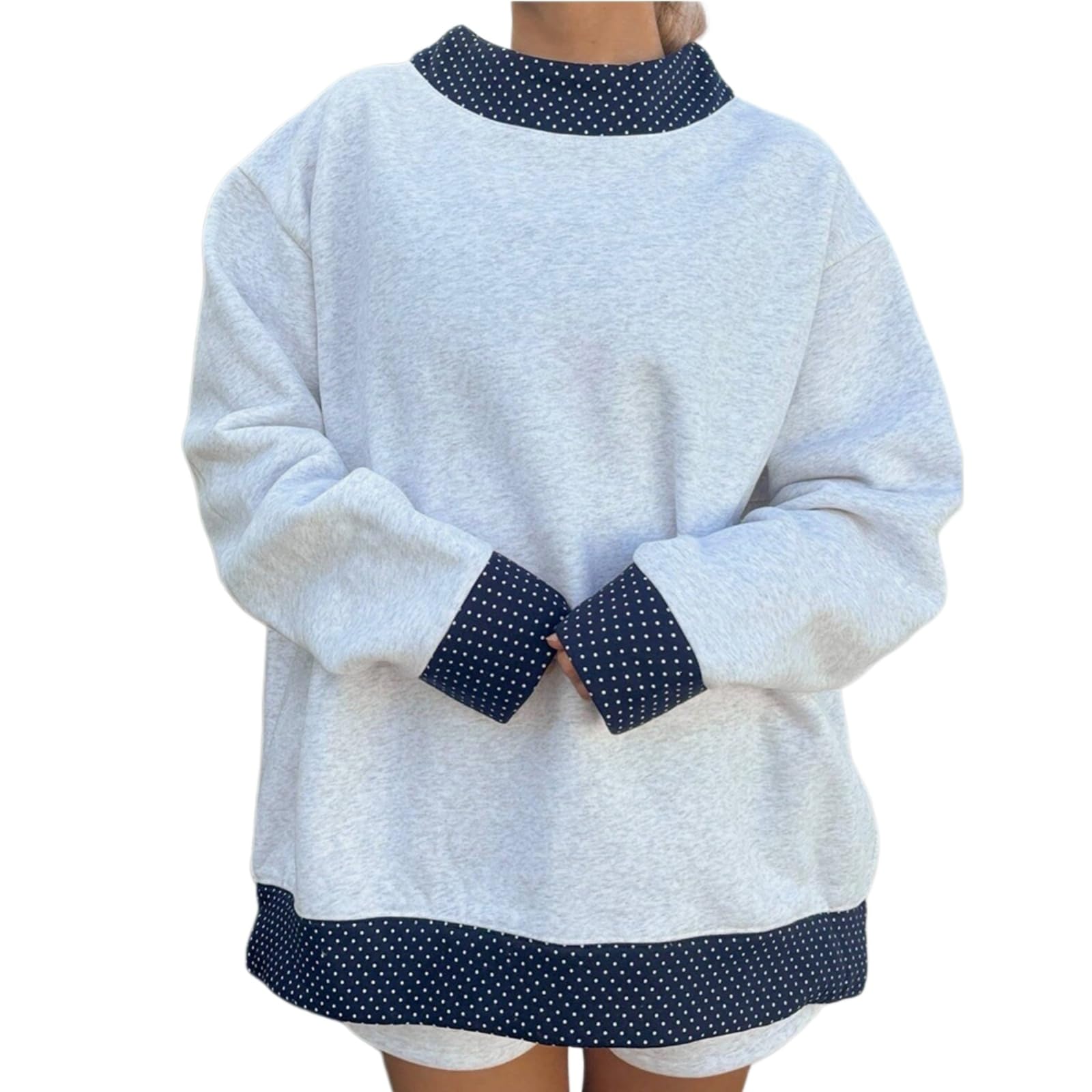 Sudadera de lunares de gran tamaño para mujer, suéter con borde de contraste