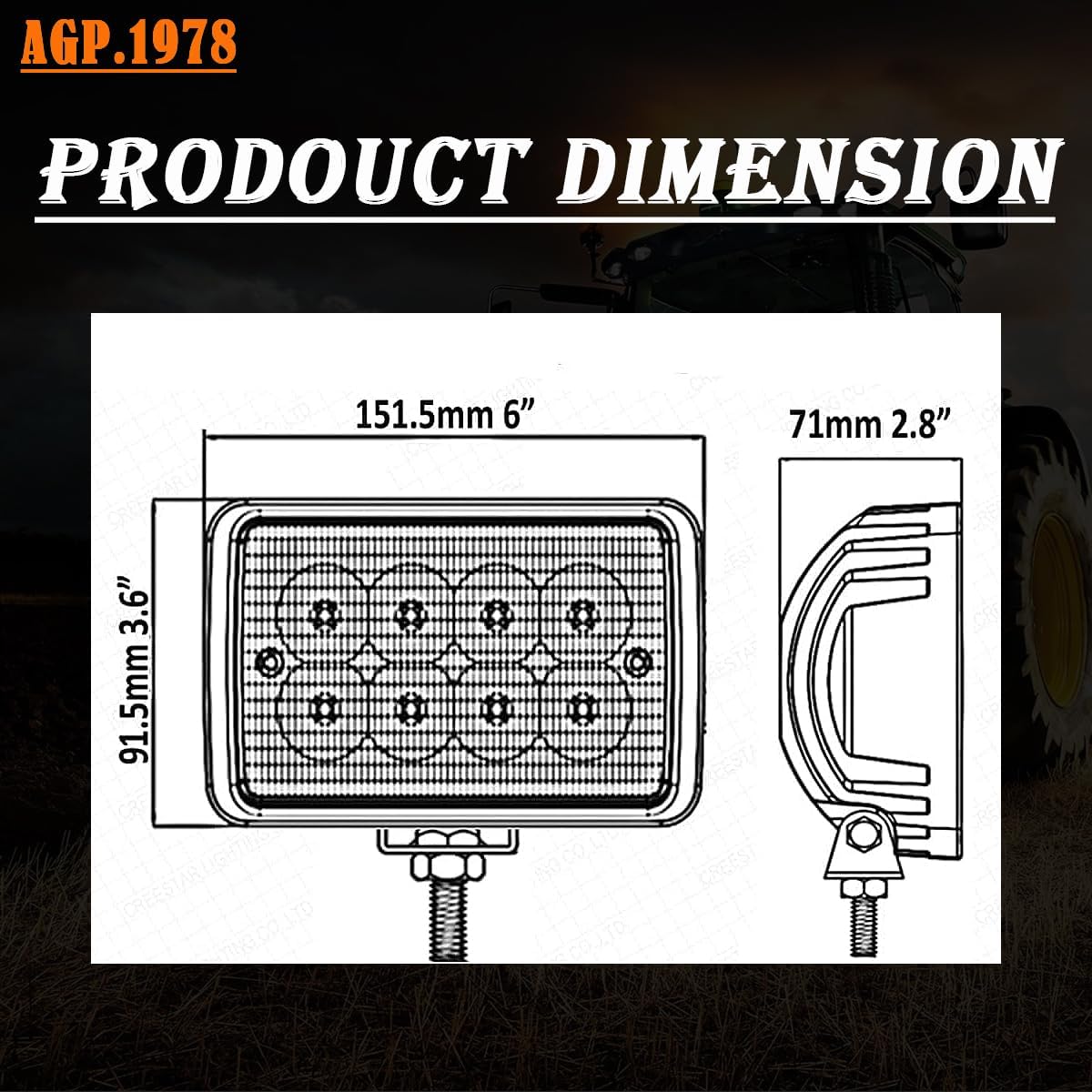 40W LED Work Light Flood Tractor Lamp LED Headlight 12V DC Flood Off-Road Light Compatible With John Deere AT208435, AT226338, AT208435, AN272464