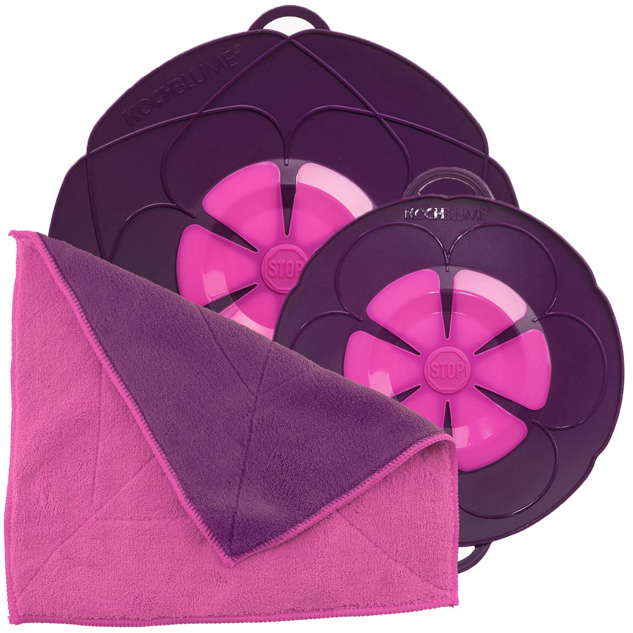 Kochblume Kit Économique Anti-Débordement & Anti-Éclaboussures - Silicone Alimentaire 300°C - Anthracite - Avec Chiffon Microfibre