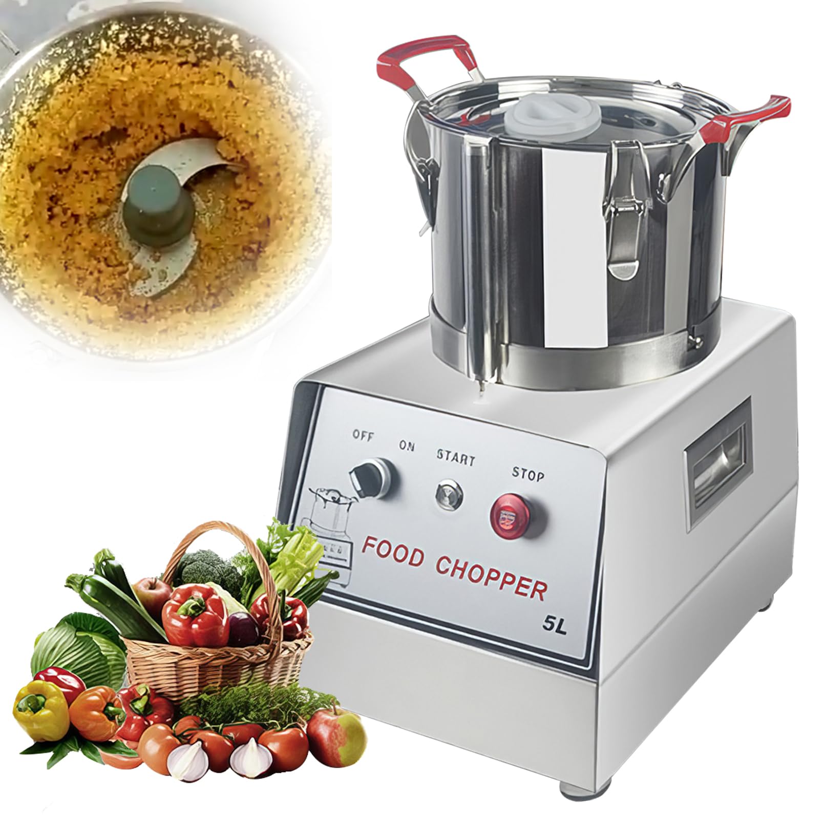 Picadora de Alimentos Comercial de 1400 W, picadora de Verduras eléctrica de Barril de Acero Inoxidable de 15 L para triturar, Picar y Hacer puré Fácil de Limpiar Potente procesador de Alimentos