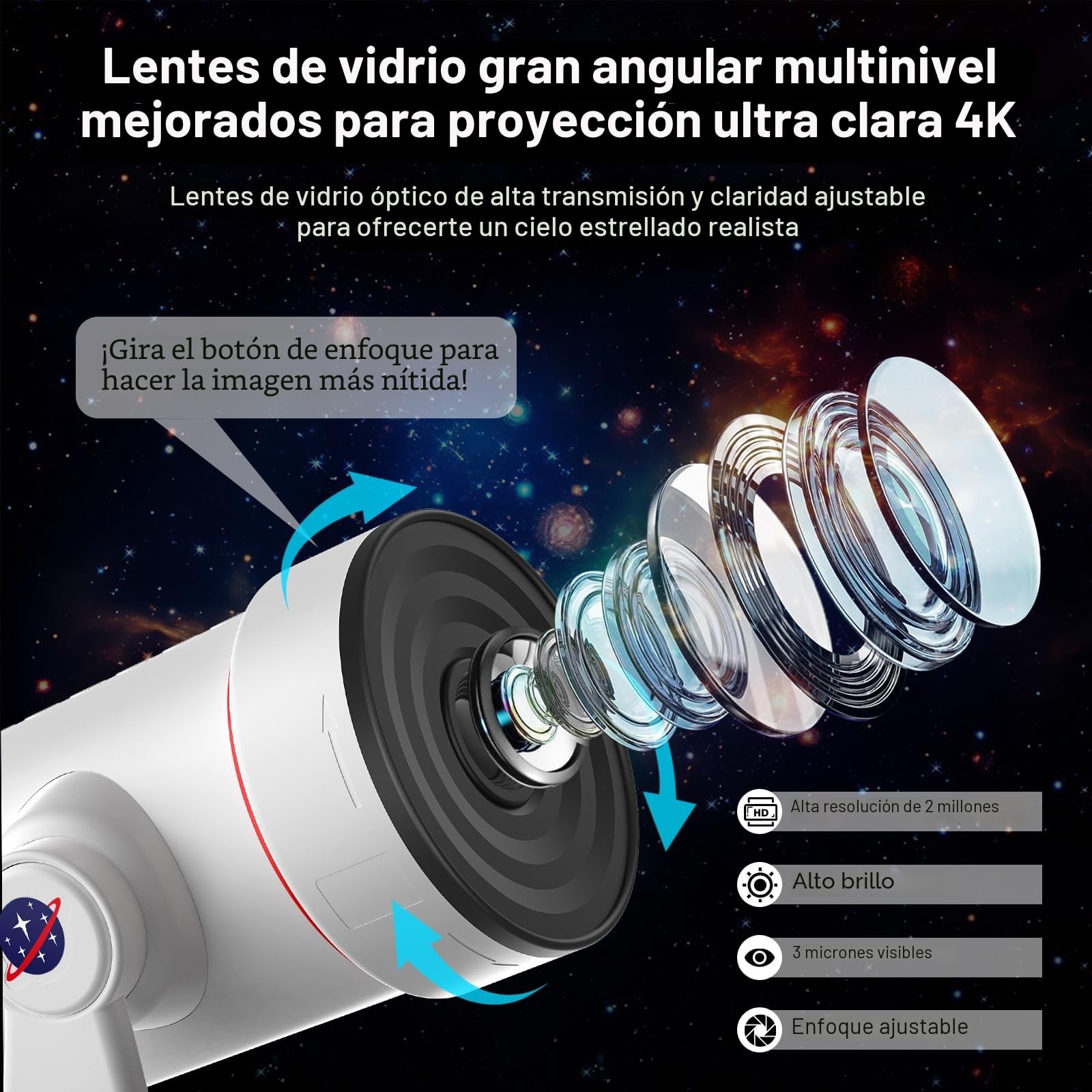 Proyector de Galaxias y Estrellas Real, 4K HD Proyector Planetario con 10 Discos de Película,Rotación de 360 ° Skylight Luz Nocturna con Minutero para Decoracion