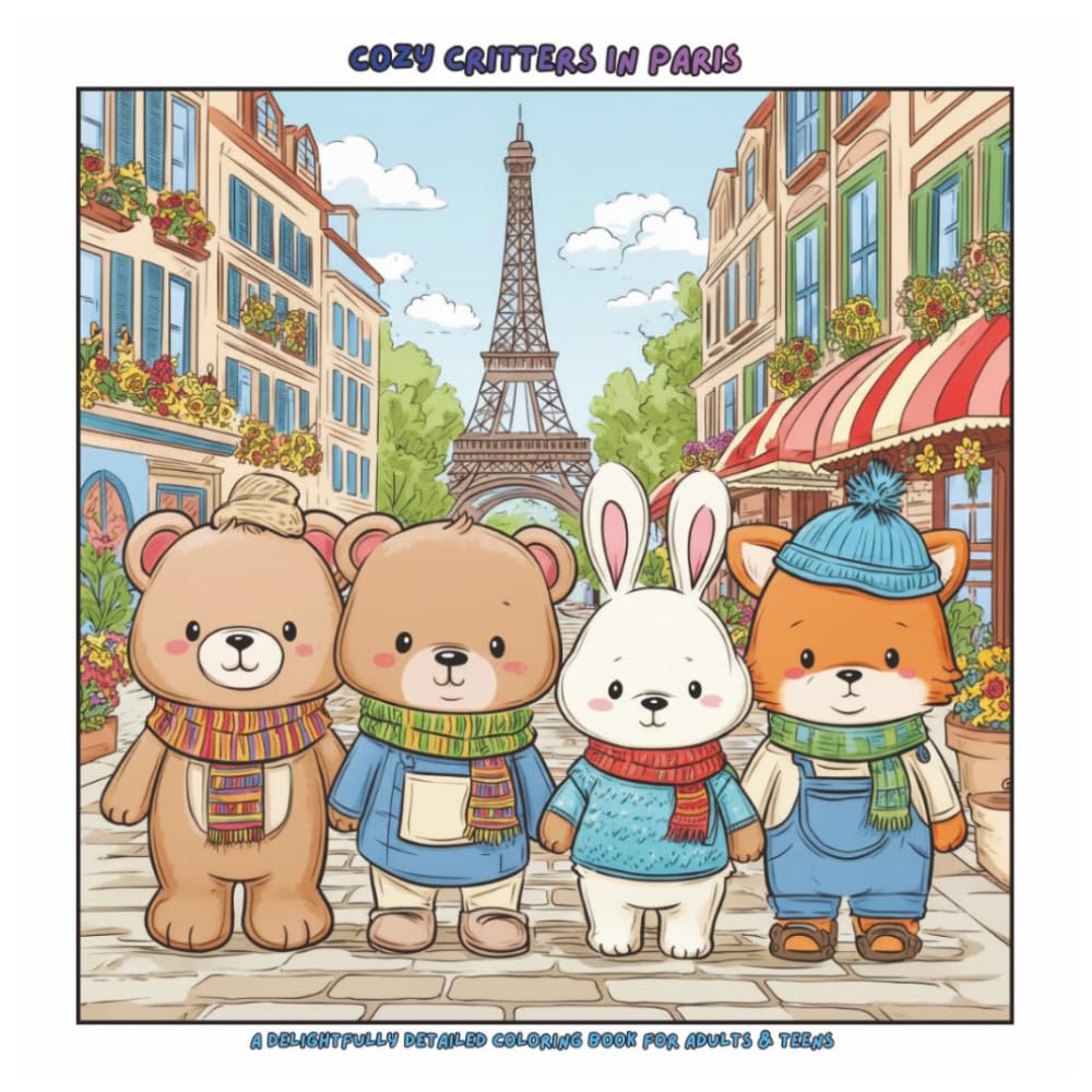 Cozy Critters in Paris: A Delightfully Detailed Coloring Book for Adults & Teens