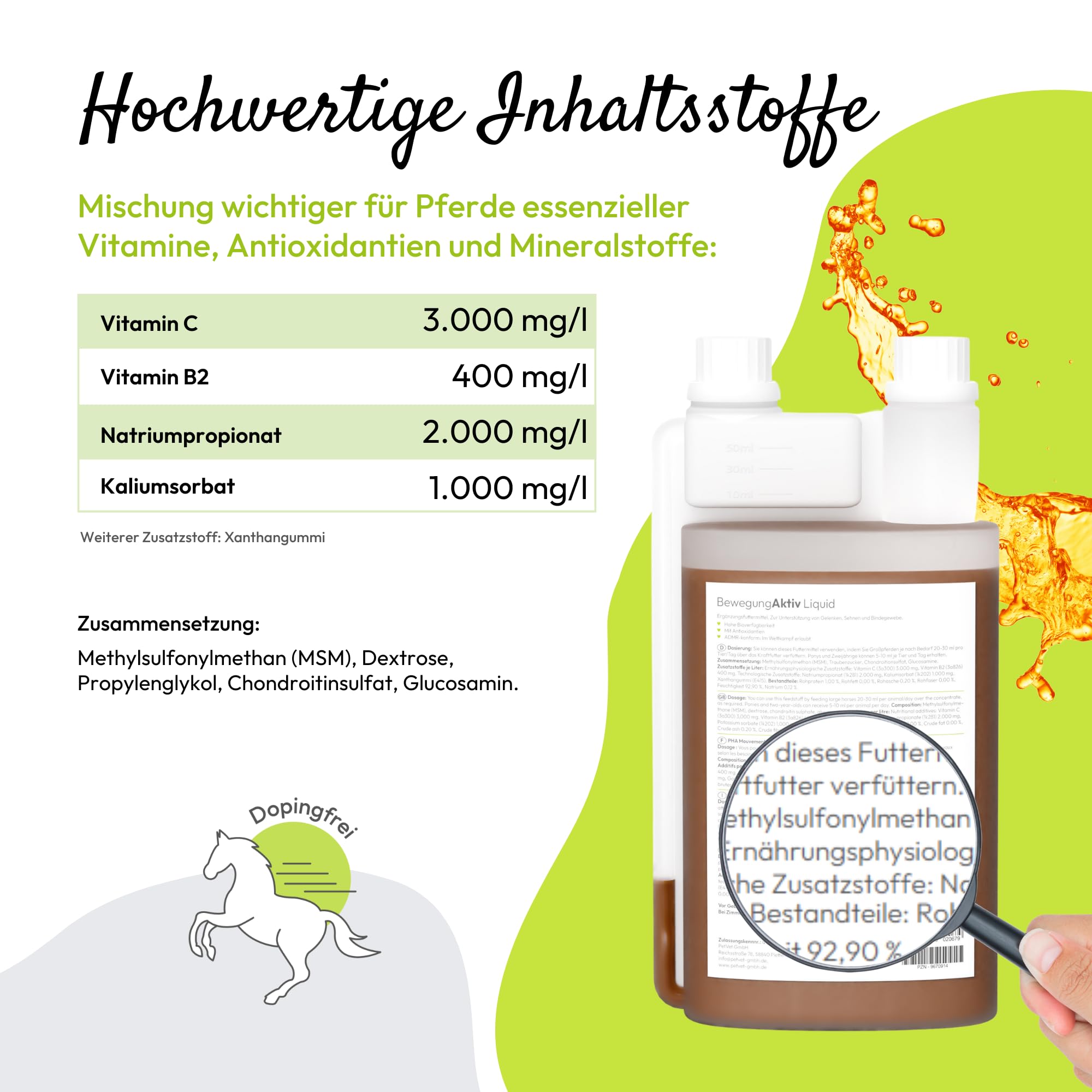 PHA Pferd, complément Alimentaire pour Soutenir des articulations, tendons et Tissu conjonctif, Liquide, Mouvement Actif Liquid, 1000 ML