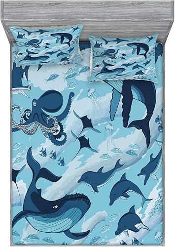 Miniatura 58 de Ambesonne Juego de sábanas bajeras y fundas de almohada, dibujos de aviones antiguos, vuelos clásicos con fechas, estilo vintage, diseño nostálgico,