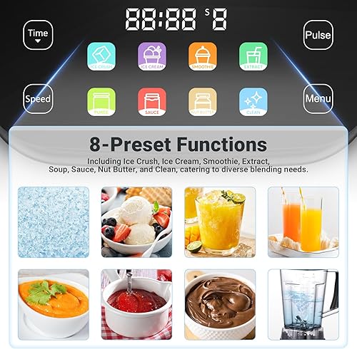 Miniatura 7 de AMZCHEF Licuadora profesional 8 en 1, licuadora comercial de 2000 W para cocina con temporizador, innovador panel táctil LED con 8 programas
