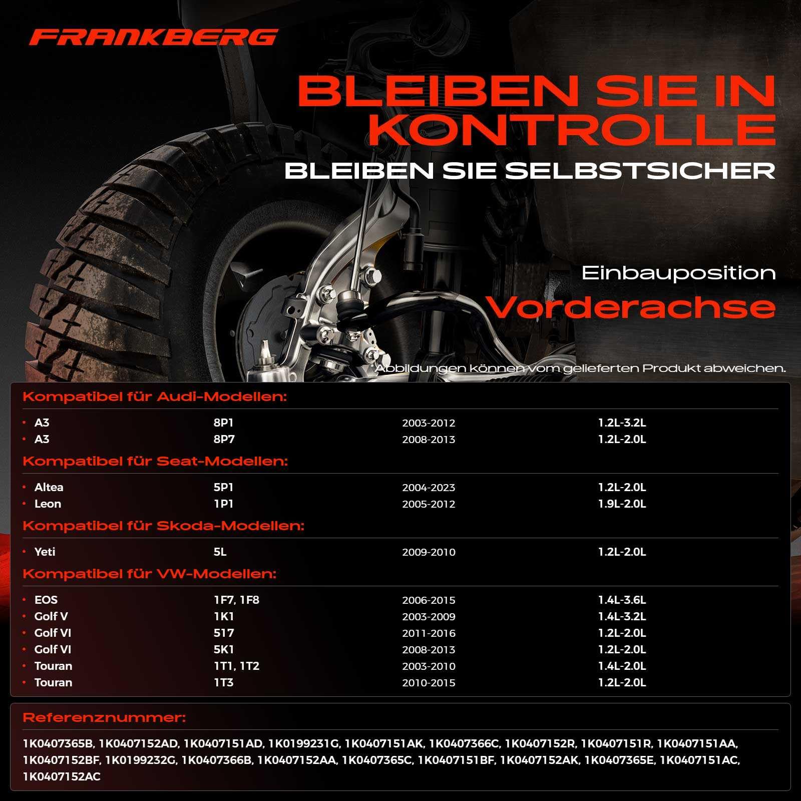 Frankberg 2x Querlenker + Traggelenk Vorne Kompatibel mit Golf V 1K1 2003-2009 A3 8P1 2003-2012 Octavia II 1Z3 2004-2013 J.e.t.t.a III 1K2 2004-2010 Replace# 1K0407151AA