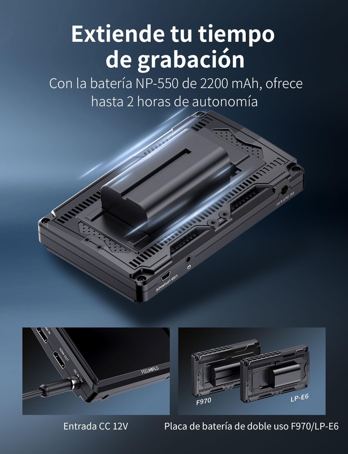 FEELWORLD S55E Monitor para cámara DSLR de 5,5 Pulgadas 3DLUT Full HD 1920x1152 IPS Forma de Onda con HDMI 4K60Hz Entrada/Salida de 8,4 V CC con Parasol batería de 2200 mAh y Funda de Transporte
