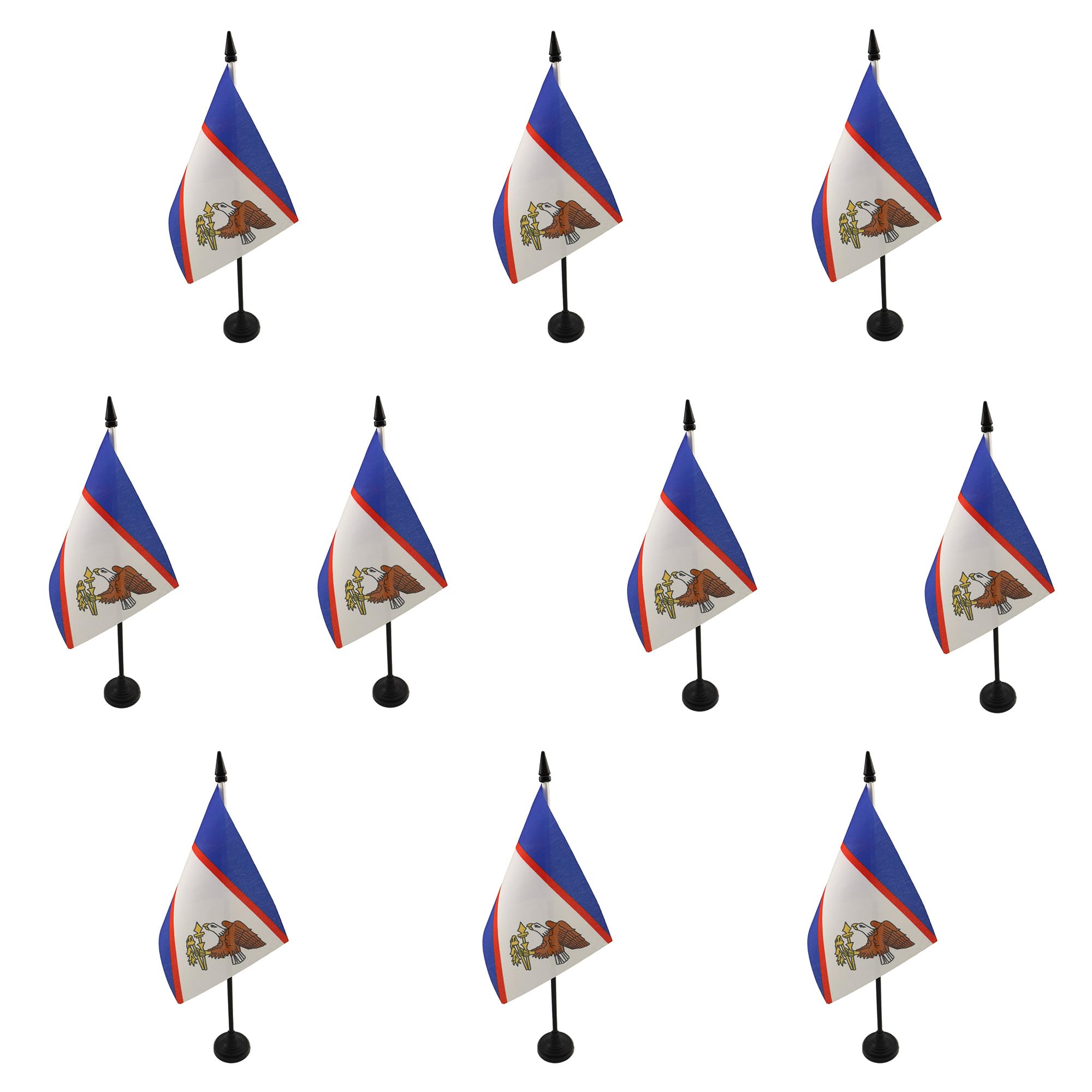 AZ FLAG - Set of 10 American Samoa Table Flag 4'' x 6'' - 10 Small American Samoan Office Flags 100% Polyester 15 x 10 cm - Mini Desk Flag with 10'' Pole and Black Plastic Base