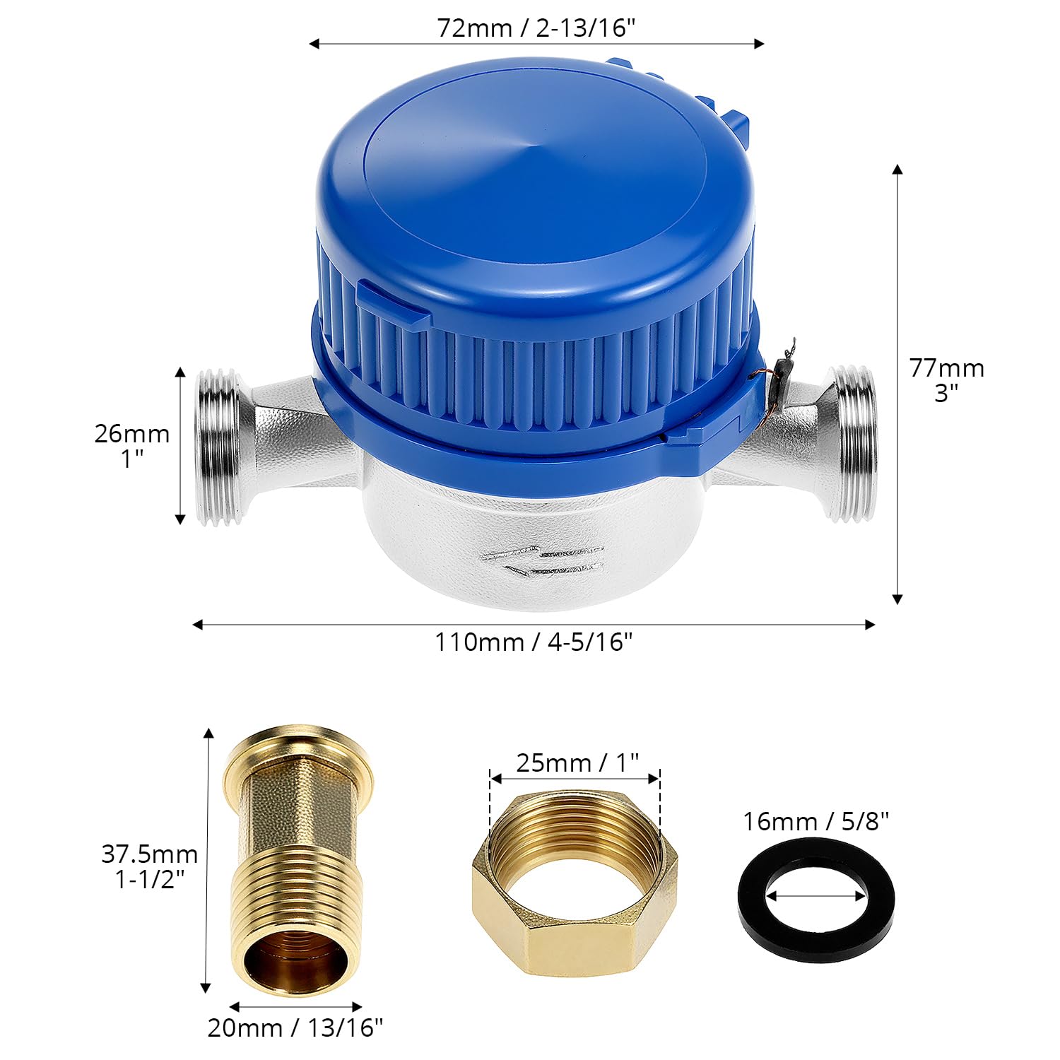 QWORK Compteur d'eau pour jardin 1/2 pouce laiton avec couvercle de protection