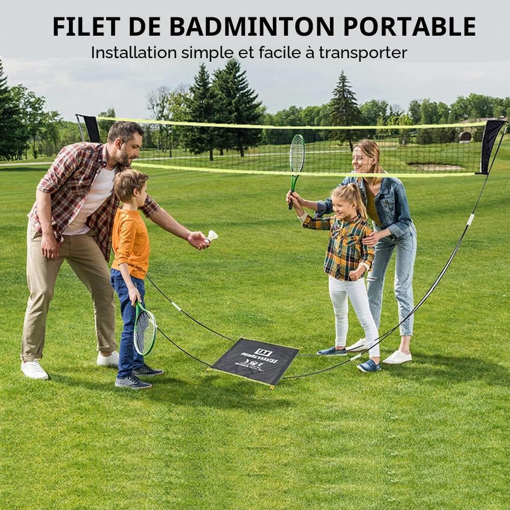 Filet de badminton portable pour jardin, pickleball, volleyball pour enfants sur la plage, installation facile avec sac de transport pour sports d'intérieur et d'extérieur, aucun outil ou piquets