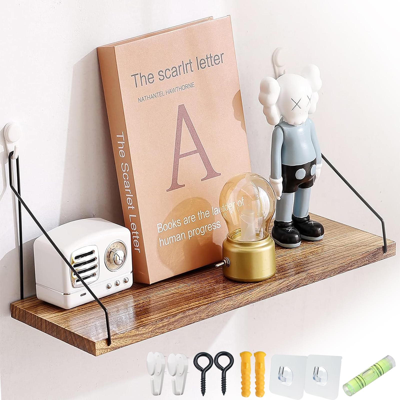 Amazon｜ウォールシェルフ 壁を傷つけない 42cm 桐木 壁掛け棚 賃貸 壁