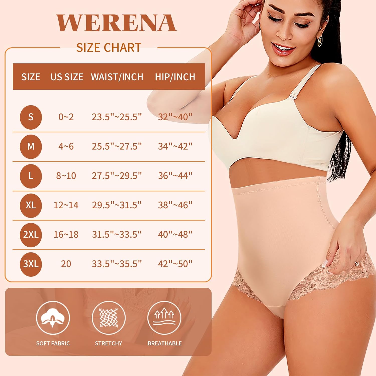 Werena Tummy Control Thong Shapewear For Women Seamless High Waist Shaping Thong Panties Body Shaper Girdle Underwear - Image 6