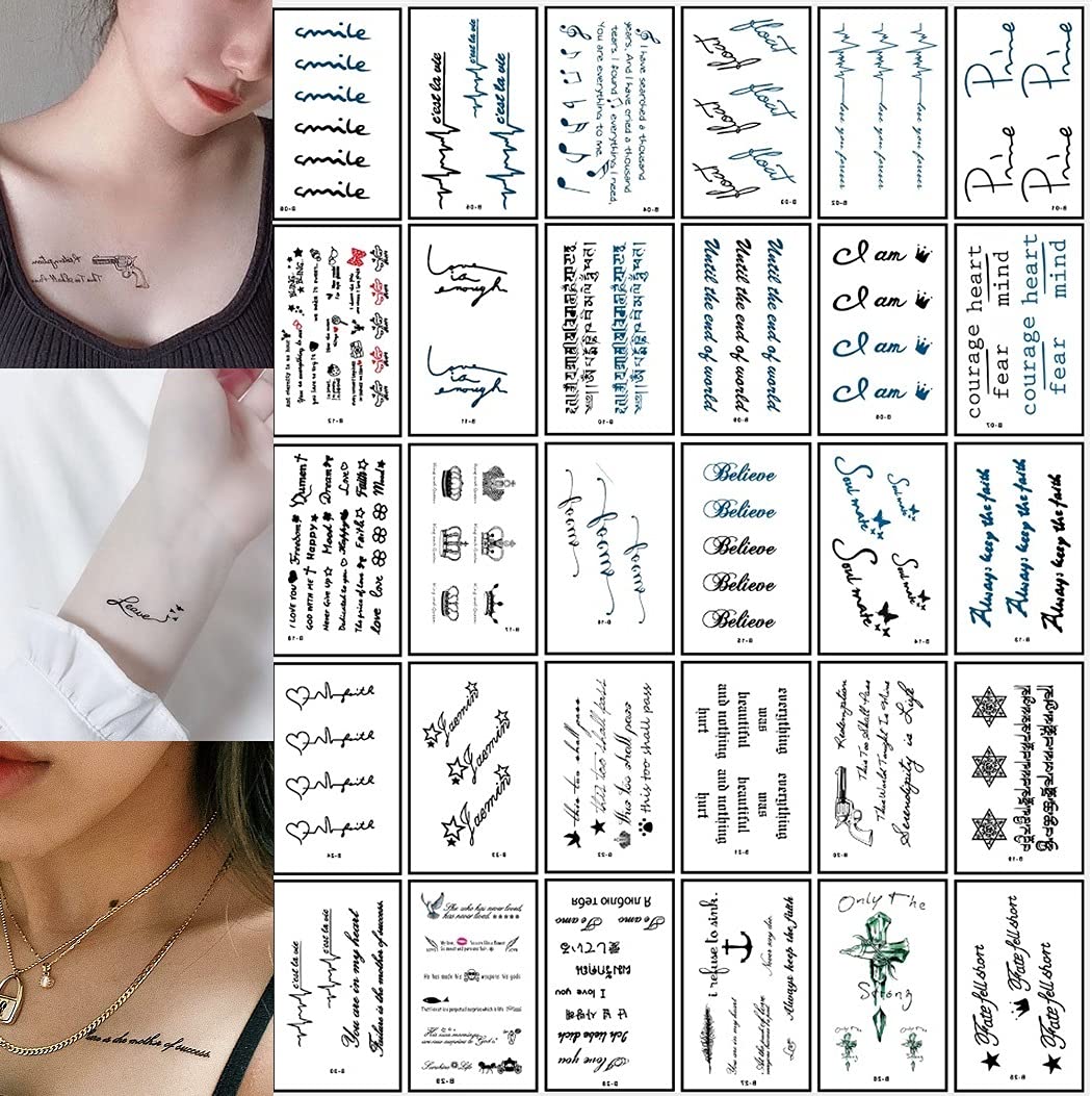 Amazon.co.jp: tuzuru タトゥーシール ステッカー 防水 文字 30枚