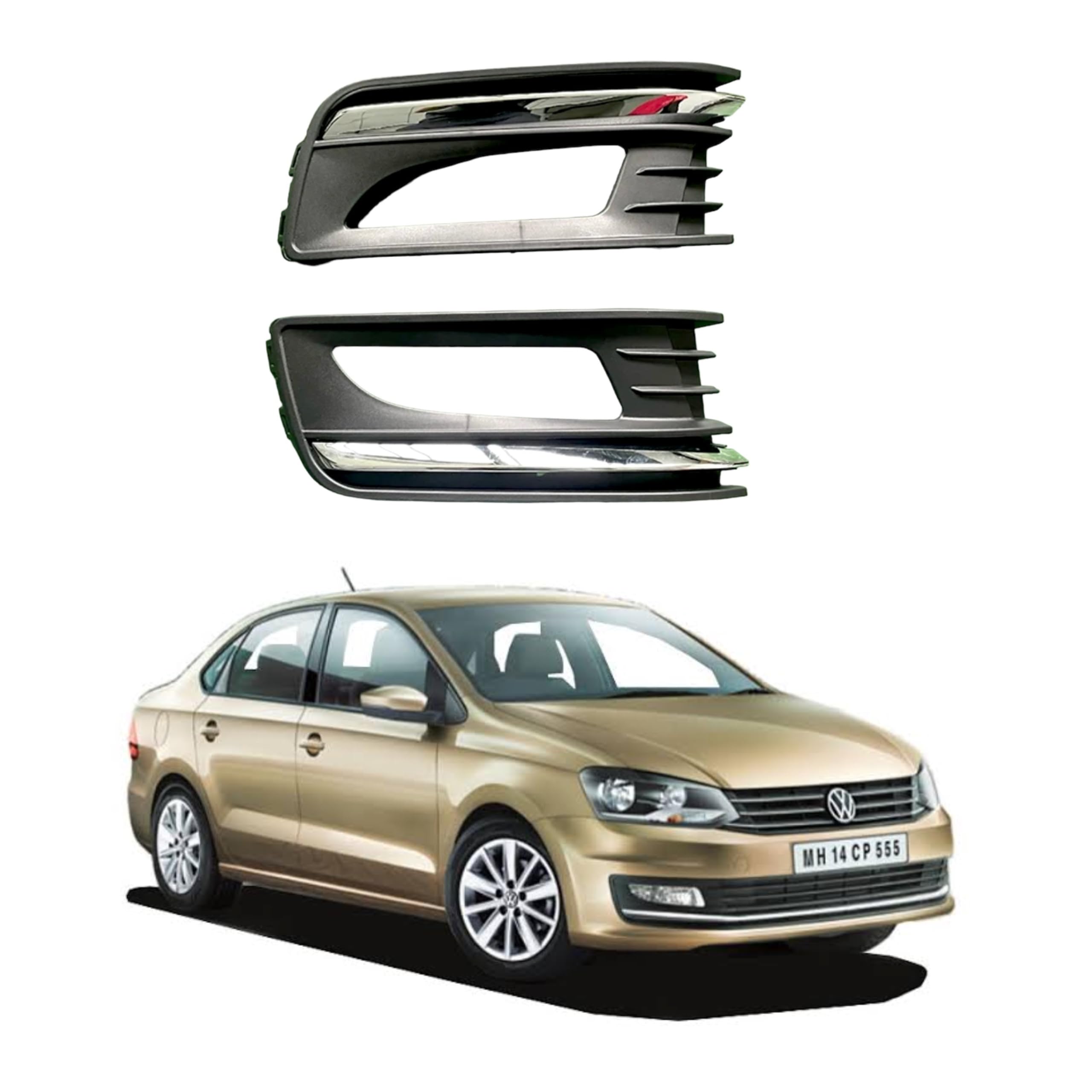 Imported Black Fog Lamp Cover With Chrome Strip For VW Vento Type 2 (2015-2020) Set of 2-picture-11