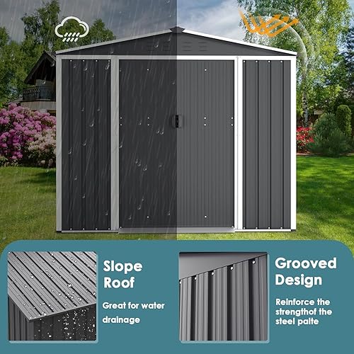 Miniatura 4 de Oakmont Cobertizo de almacenamiento de jardín al aire libre de 4 x 6 pies, casa de herramientas de jardín con puertas correderas dobles, casa de