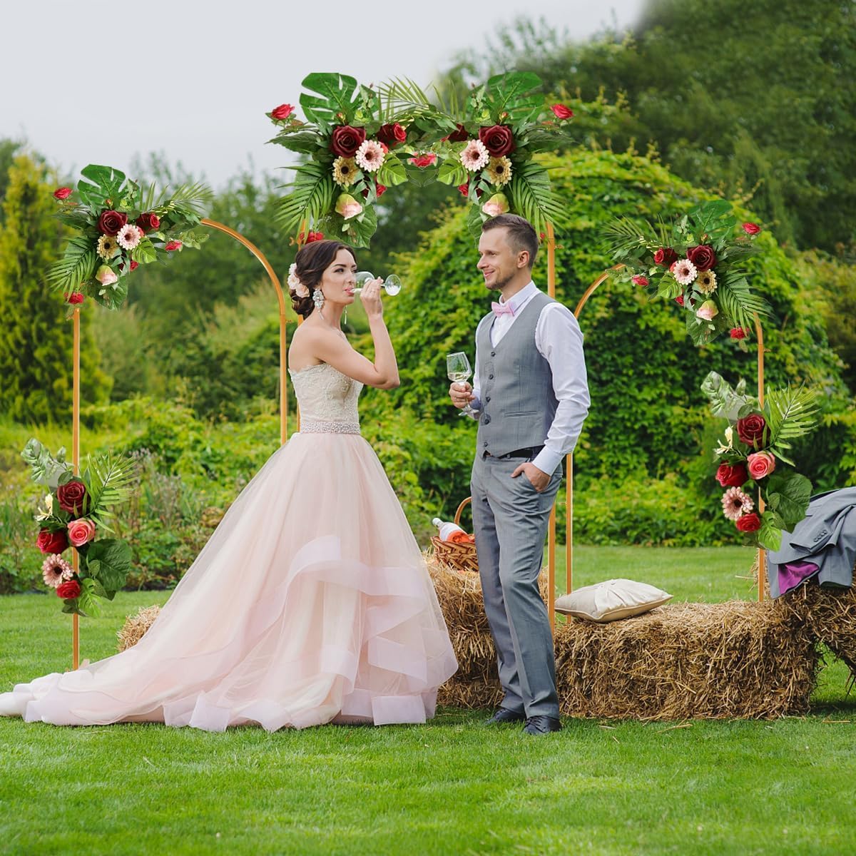 PlusFive Hochzeitsbogen Set 1,3m&1,6m&2,0m 3 Stück Hochzeitsbogen Gestell Gold Wedding Arch Traubogen Metallbogen-Hintergrundständer für Hochzeit Geburtstag Party Ballonbogen Zeremonie Dekoration