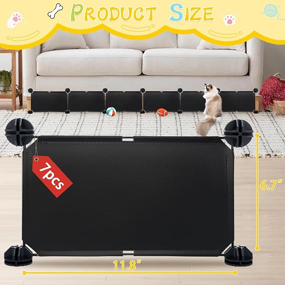 Under Couch Blockers for Pets, 6.7 Height-83 Length in Total Couch Blockers, Keep Dogs Off Couch Sofa, Durable Detachable Under Couch Toy Blocker with Strong Tape, Black
