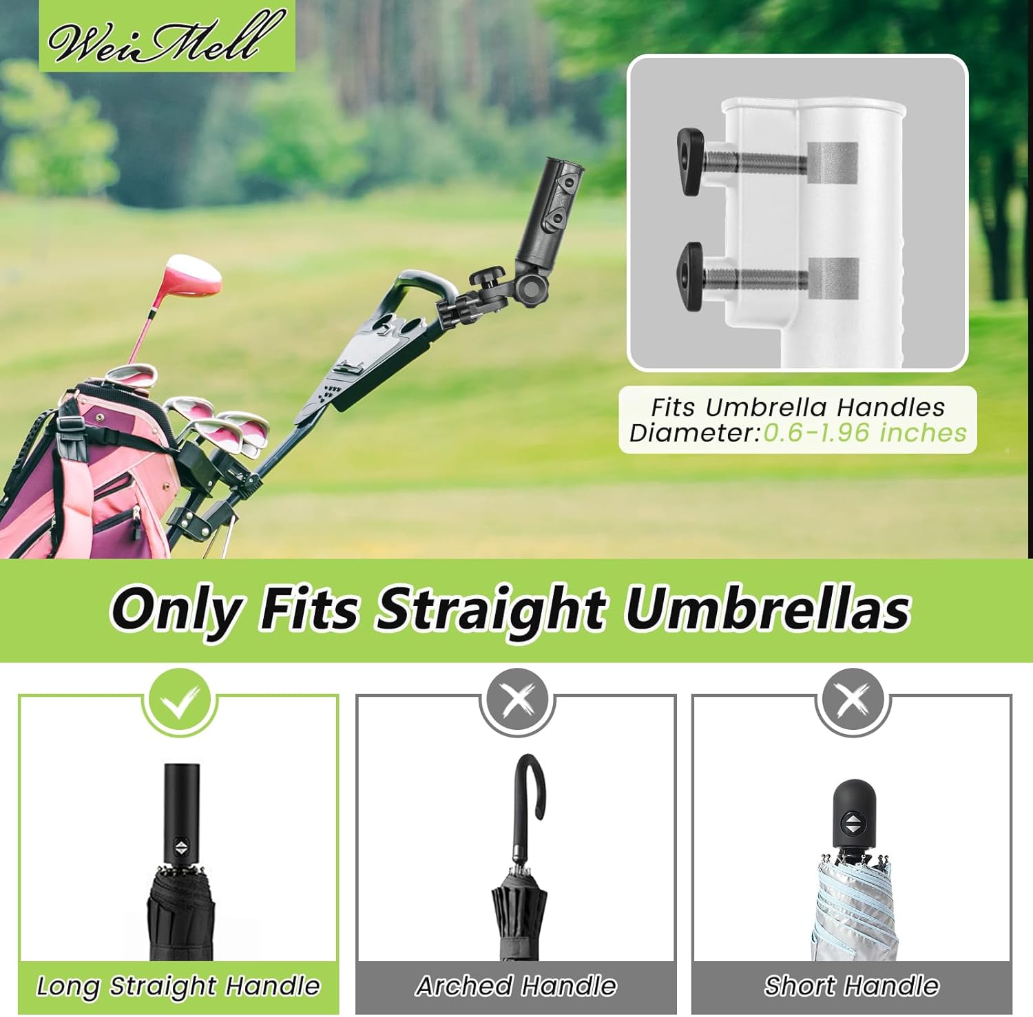 Heavy-duty Golf Push Cart Umbrella Holder 180° Adjustable for Stroller Bicycle Bike Wheelchair Mobility Scooter Beach Chair Windproof Universal Umbrella Bracket