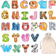 Magnetic Letters,Large Fridge Magnets for Kids,Animals Magnetic Alphabet Letters,Educational Learning Alphabet Toys Include 26 Uppercase ABC for Baby Toddler Preschool