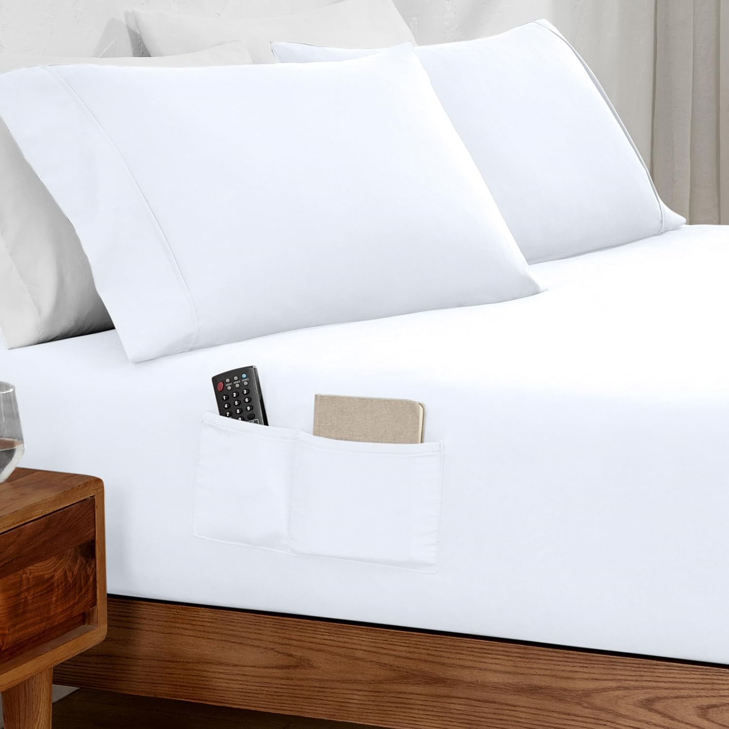 Bare Home Fitted Bottom Sheet King - Dual Pocket - Premium 1800 Microfiber - Ultra-Soft Wrinkle Free - Deep Pocket (King, White)