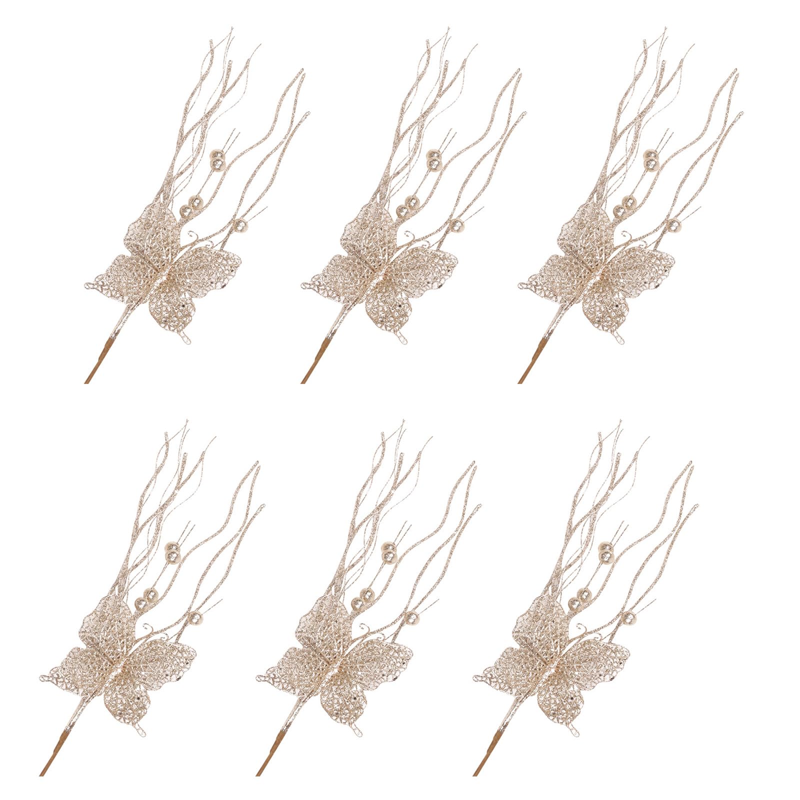 Tsophreniq 6Pcs Artificial Berries Branch Holly Berries Stems Christmas Plant Arrangement for Christmas Wreaths Wedding Decoration Gold Bowknot