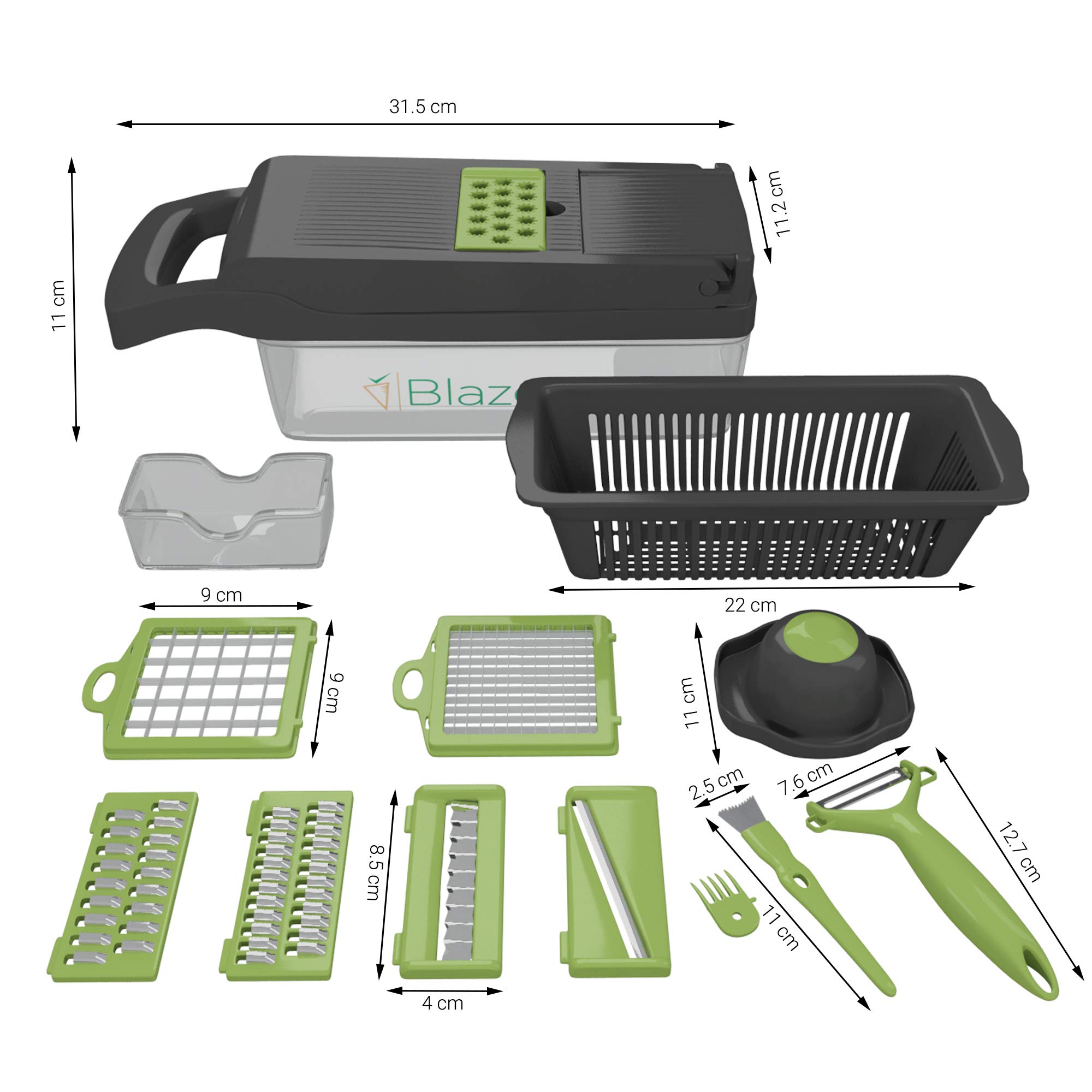 Picador de verduras 15 en 1, cortador multiusos, cortador de mandolina con contenedor, alimentos, cebolla, papas, papas fritas, ensalada, pelador, rallador, cuchillas de seguridad de mano, 7