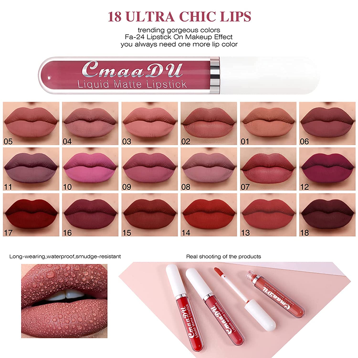 Juego de lápices labiales líquidos aterciopelados mate de 18 colores, larga duración, impermeable, antiadherente, juego de brillo de labios líquido, kit de brillo labial de terciopelo de 3