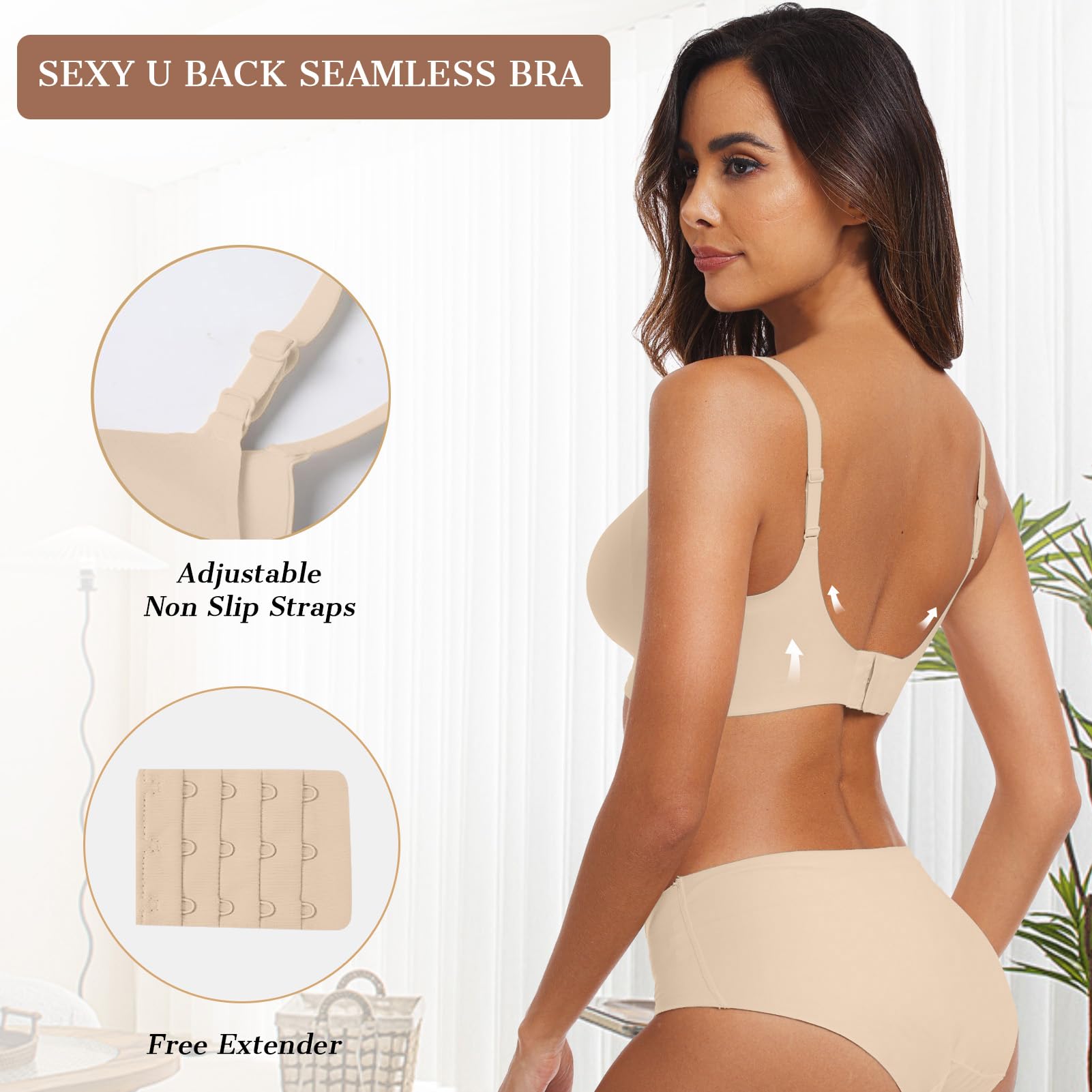 OEAK Womens Wireless Jelly Bras Comfortable Push Up Bra No Underwire Gel Bra Full Support Lift Everyday Seamless Tshirt Bras: XX-Large Beige