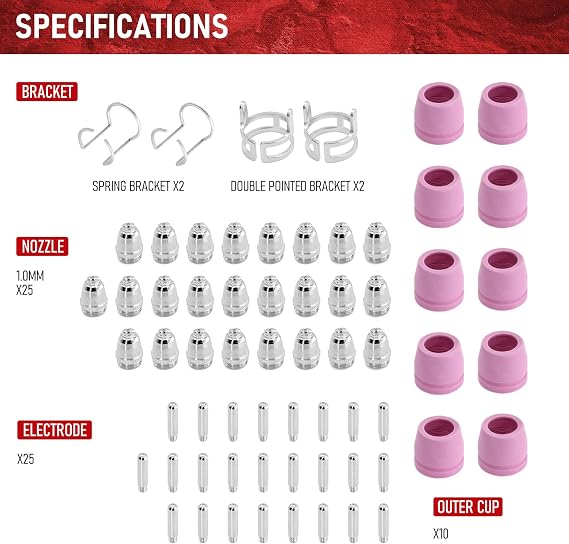 RX WELD 64PCS AG60P Plasma Cutter Torch Consumables Electrode Nozzles Cups | Kit Galvanized Copper Ceramic AG-60 Consumables