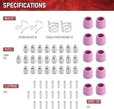 RX WELD 64PCS AG60P Plasma Cutter Torch Consumables Electrode Nozzles Cups | Kit Galvanized Copper Ceramic AG-60 Consumables
