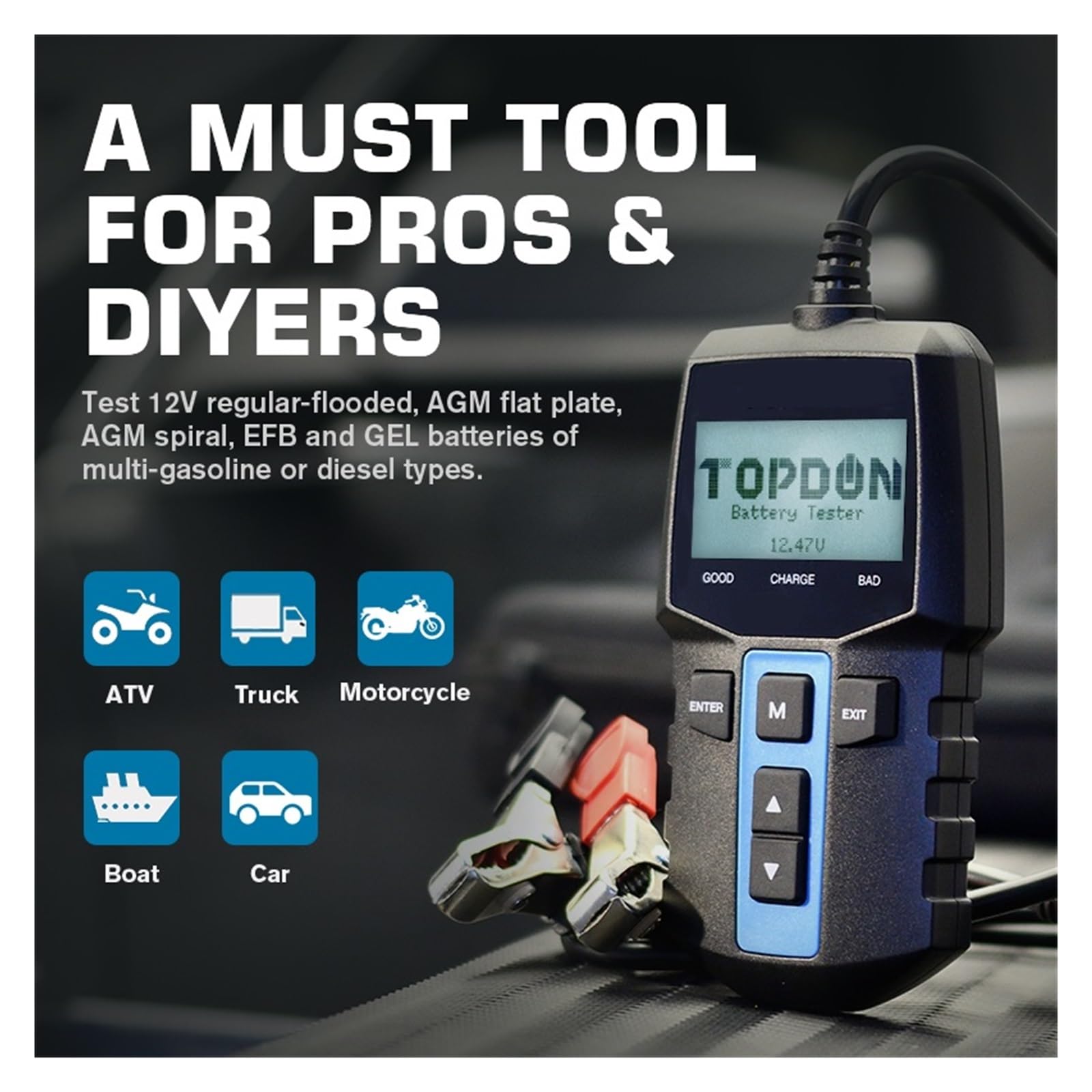 Comprobador de baterias, Probador de batería de coche BT100, probador de batería de diagnóstico automotriz Digital, herramienta de escáner de carga de arranque de vehículo