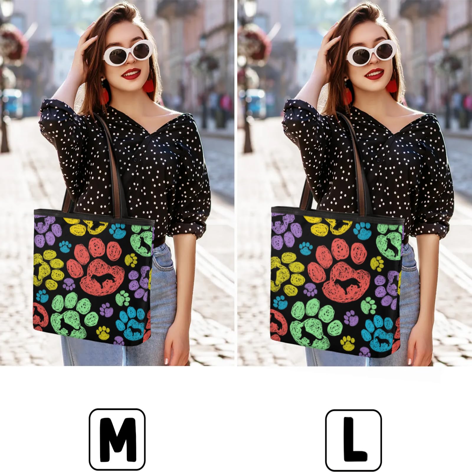 Hand Painted Dog Paw Prints Tote Bag Multi Pocket Zippered Beach Bag Lightweight Waterproof Handbag for Women Men Work Gym Travel Swimming Yoga Grocery Shopping M