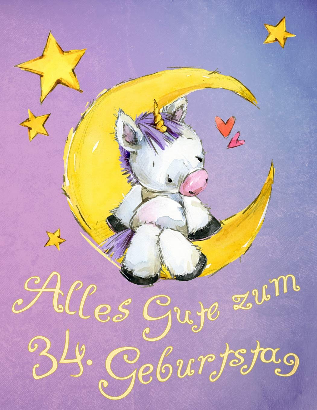 Alles Gute zum 34. Geburtstag: Niedliches Einhorn auf dem Mond geburtstagsbuch, das als Tagebuch oder Notizbuch verwendet werden kann. Besser als eine Geburtstagskarte!