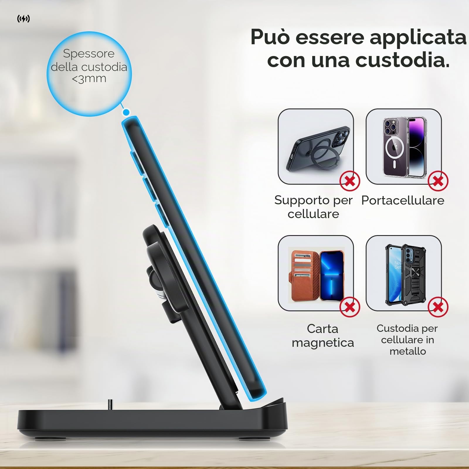 Qoosea 15W Caricatore Wireless con Samsung Z Fold 5/4/3/2, Stazione di Ricarica Wireless per Galaxy Z Flip/S24/S23/S22/iPhone/Google, Caricabatteria Senza Fili con Galaxy Watch 6/5/4/Active/Buds