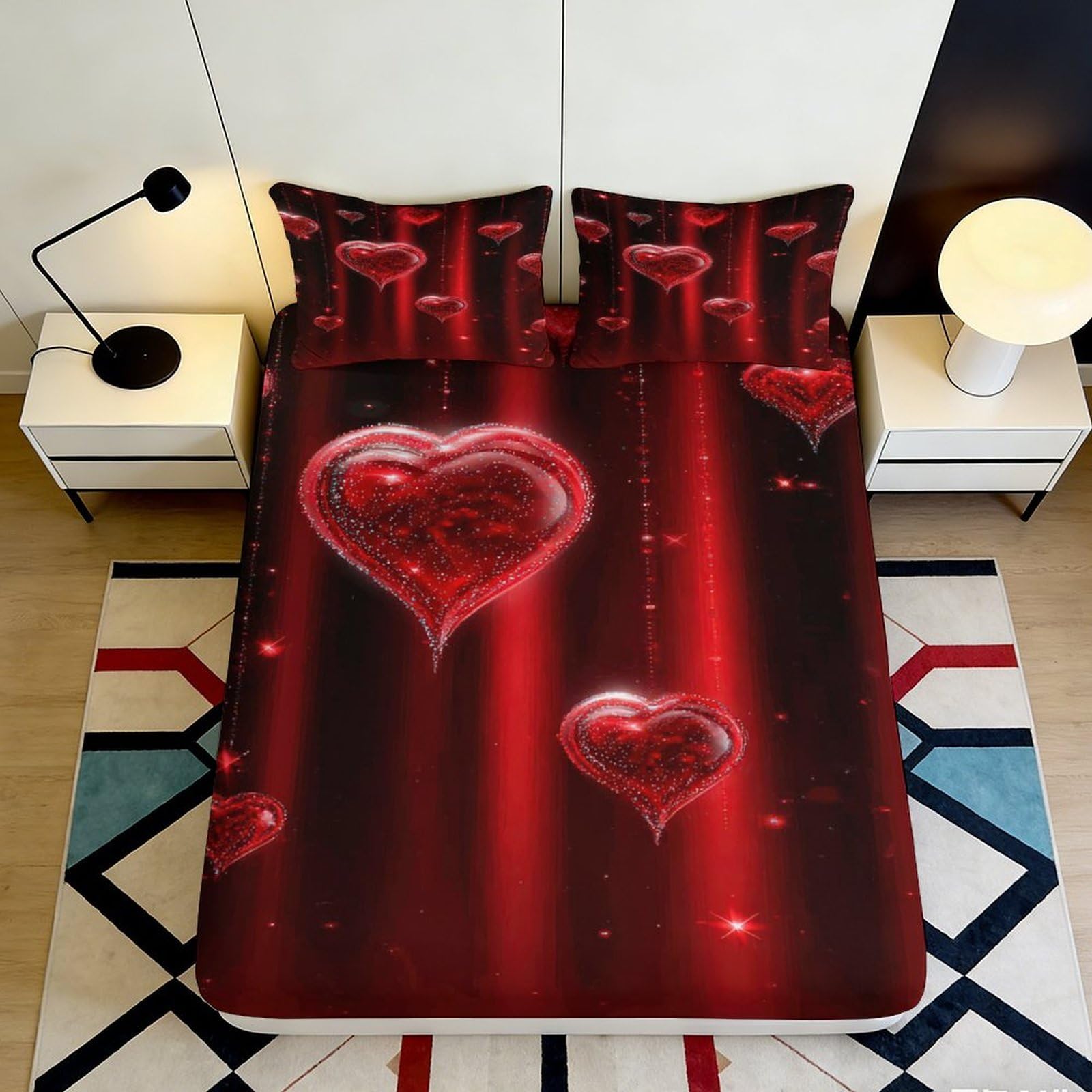 Jqzkxnhpbr Style-4 3D Printed Red Heart Love Fitted Sheet Microfiber Soft Bedroom Decor Romantic Mattress Cover For All Ages 90X200x25cm