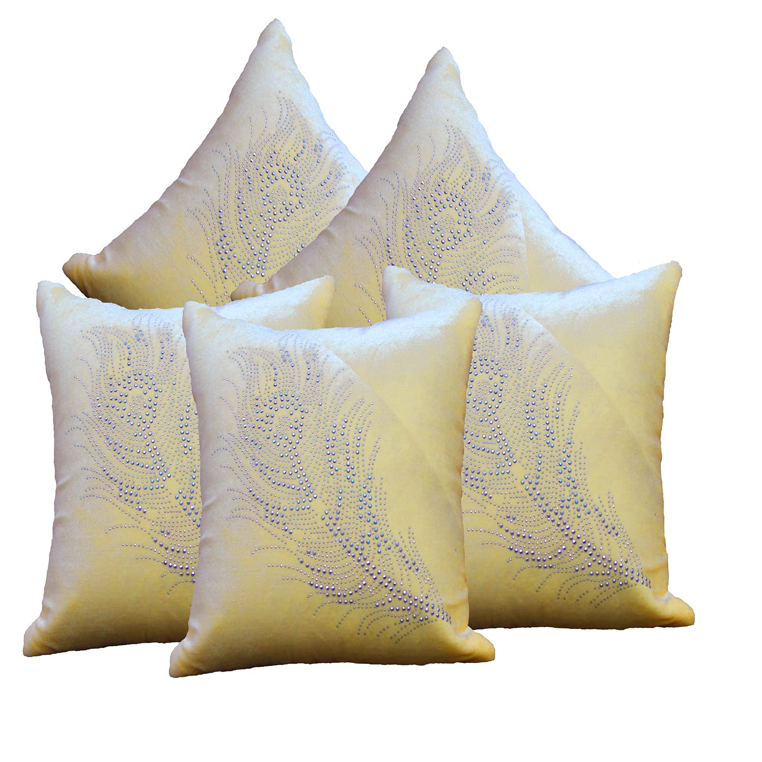 EMBROCO Cushion Cover Set Of 5 - 16x16 Inches Or 40x40 Cm Sofa Cushion Covers In Cream