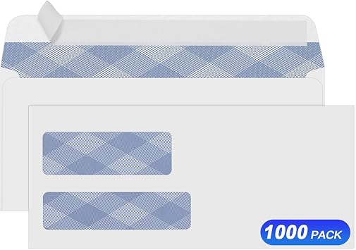 1000#9 Double Window Security Envelopes, PANDRI NO.9 Self Seal White Envelopes Designed for Invoices and QuickBooks, Business Statements & Documents - Number 9 Size 3 7/8 Inch X 8 7/8 Inch - 24 LB