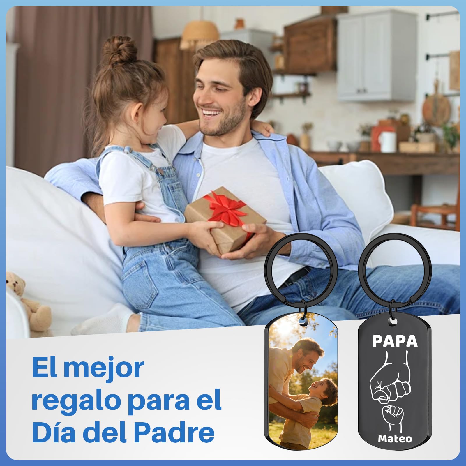 llaveros Personalizados Para el Día Del Padre, Día Del Padre Regalos, llavero Personalizado con Foto Grabada a Aoble Cara, Regalos Personalizados Para Papá - 5