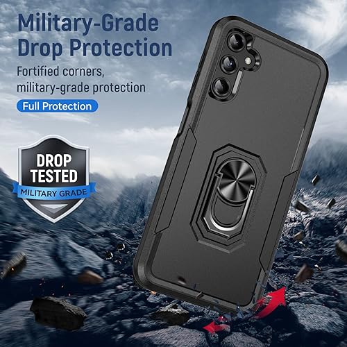 Miniatura 4 de Funda para Samsung Galaxy A14 5G con protector de pantalla con anillo de soporte, resistente protección de grado militar a prueba de golpes para