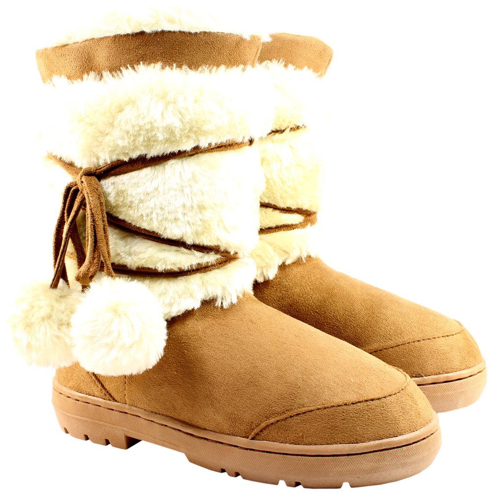 Holly Womens Pom Pom Waterproof Winter Snow Boots - Tan - 8-41 - AEA0157