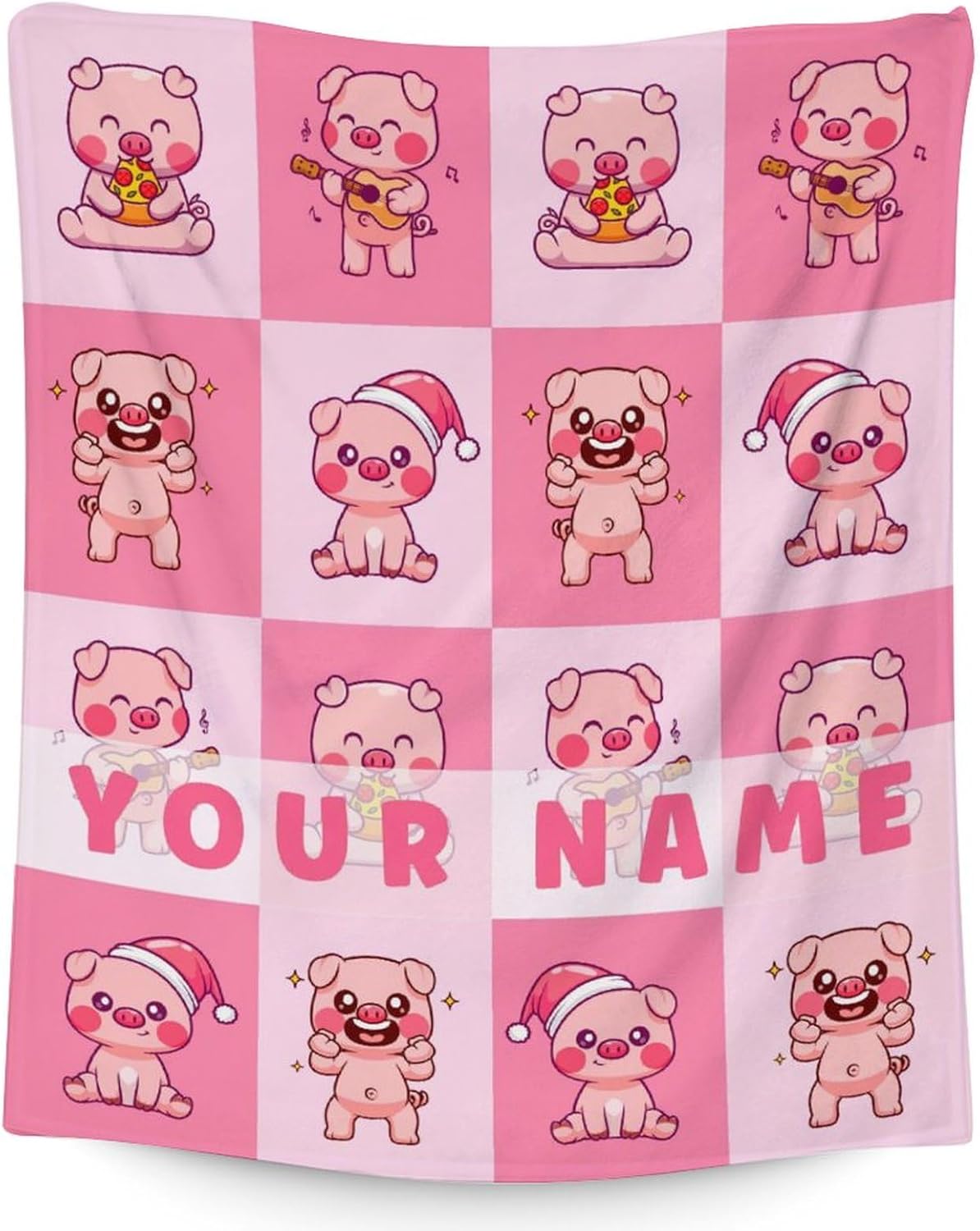 Custom Pig Blanket Gifts with Name - 60 x 80 Inches Cute Pig Lover Blankets for Adults Women - Pink Soft Fuzzy Throw Blanket Stuff Gifts for Sofa, Bed
