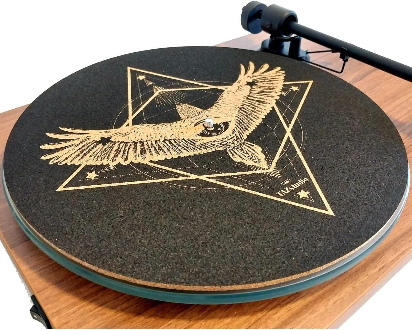 Premium slipmat - Cork Turntable Mat [4mm Thick] for Better Sound Support on Vinyl LP Record Player - Cork mat Original Art Design - Psychedelic Geometric Eagle-m8