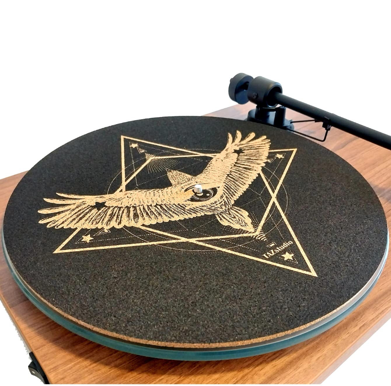 TazStudio Alfombrilla antideslizante de alta calidad, alfombrilla giratoria de corcho [4 mm de grosor] para un mejor soporte de sonido en tocadiscos de vinilo LP - Alfombrilla de corcho con diseño