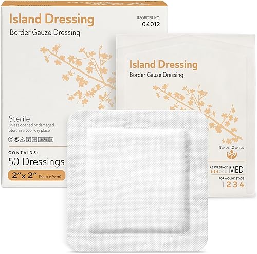 Aderezo isla de gasa bordeada TenderGentle 2x2-50 Vendajes de gasa para protección de heridas - Bueno para hospitales, instalaciones médicas, kits